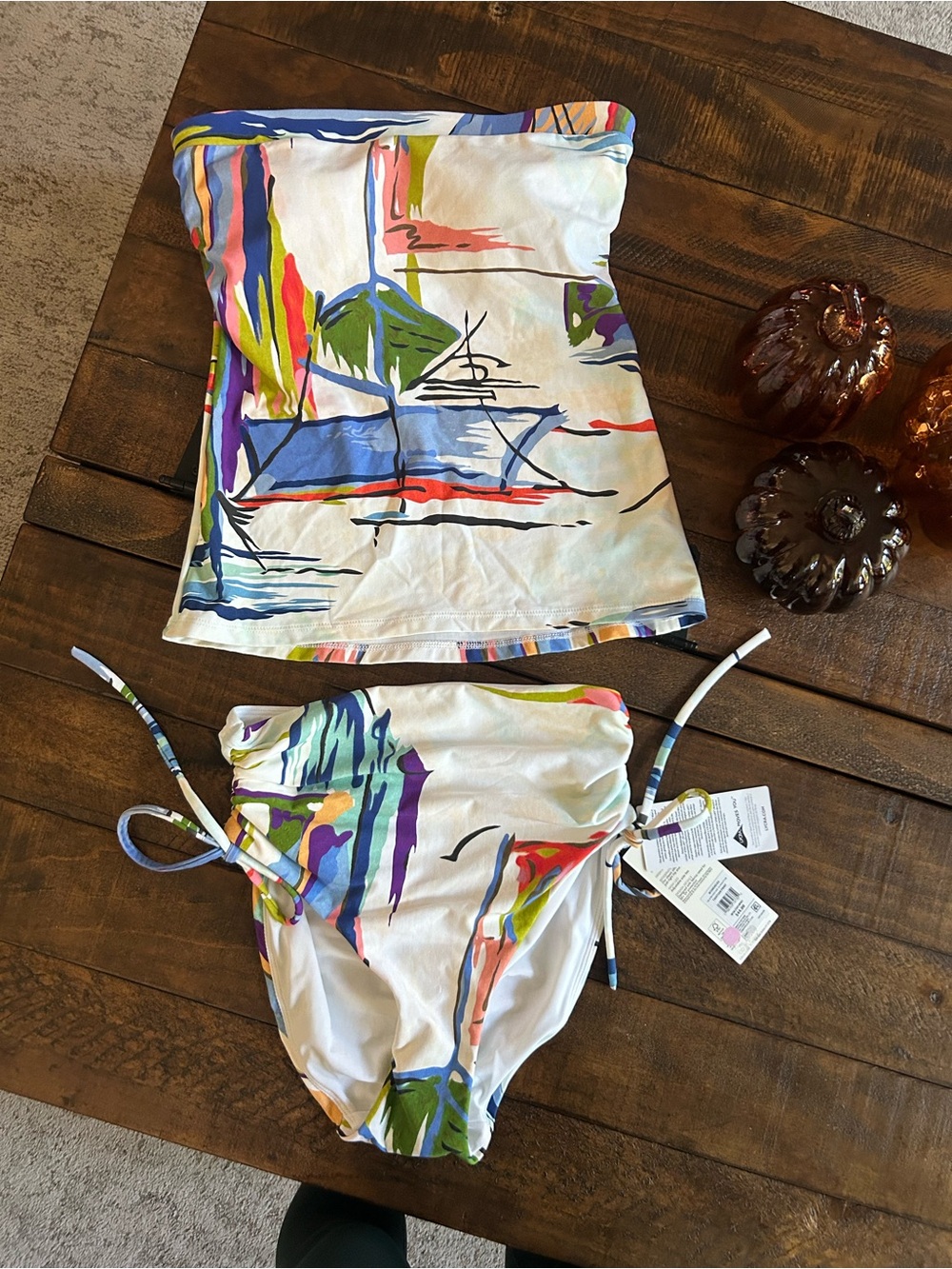 CALIA by Carrie Underwood White Multicolor Abstract Strapless Tankini